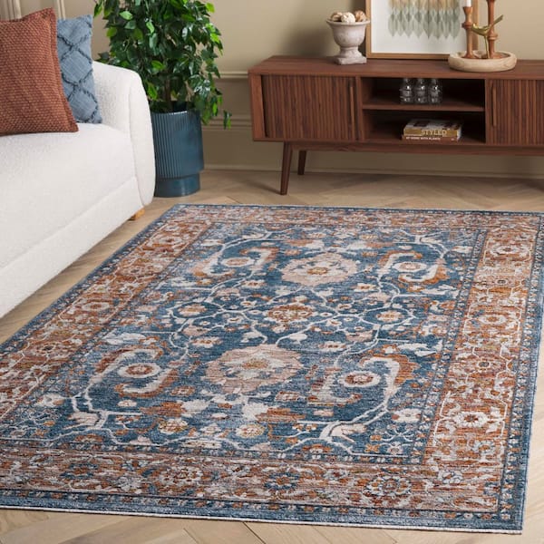 Heirloom 6 ft. x 6 ft. Blue/Rust Distressed Ornate Square Area Rug