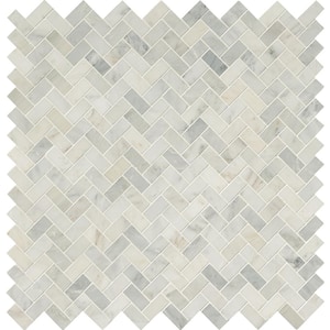 Arabescato Carrara Herringbone 12.25 in. x 12.75 in. Honed Marble Look Floor and Wall Tile (9.4 sq. ft./Case)