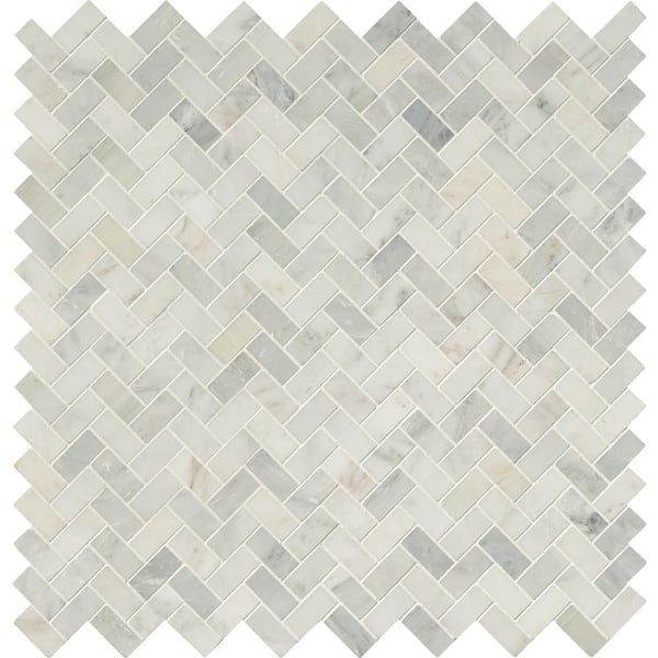 MSI Arabescato Carrara Herringbone 12.25 in. x 12.75 in. Honed Marble Look Floor and Wall Tile (9.4 sq. ft./Case)