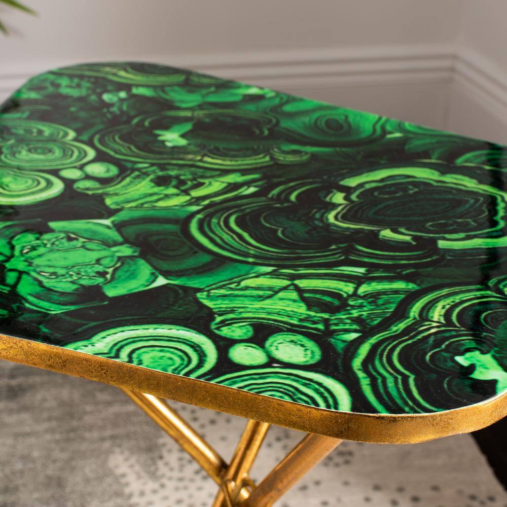 Malachite Green and Gold Abstract Stone Accent Table