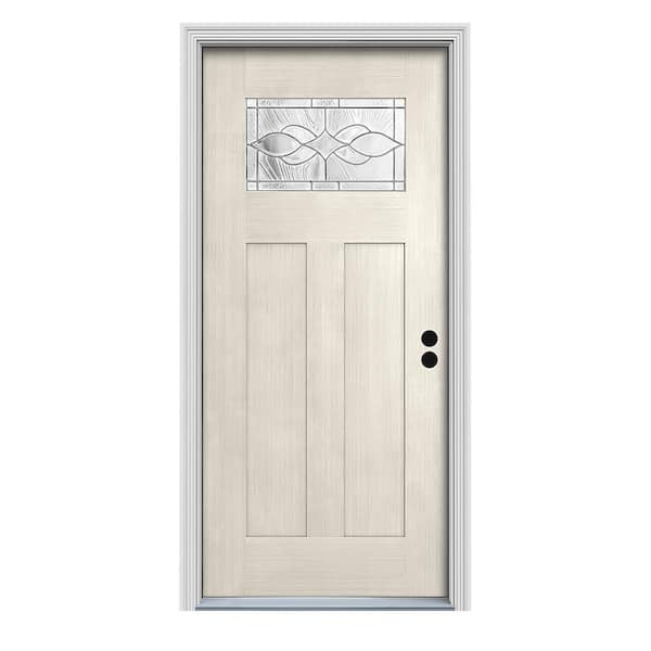 JELD-WEN 36 in. x 80 in. 1 Lite Craftsman Square Park Primed Left-Hand Inswing Steel Prehung Front Door w/ Brickmold