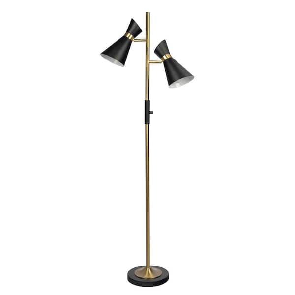 62 in. Black 2-Light Standard Floor Lamp for Bedroom, Living Room with Metal Hourglass Shade No Bulbs Included