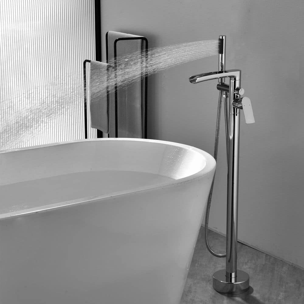 Matte Black Brass Floor-Mounted Freestanding Tub Filler