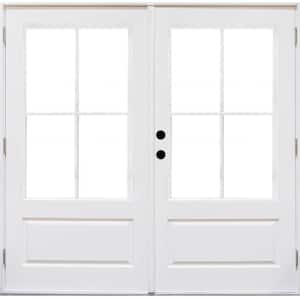 72 in. x 80 in. Fiberglass Smooth White Right-Hand Outswing Hinged 3/4-Lite Patio Door with 4-Lite SDL