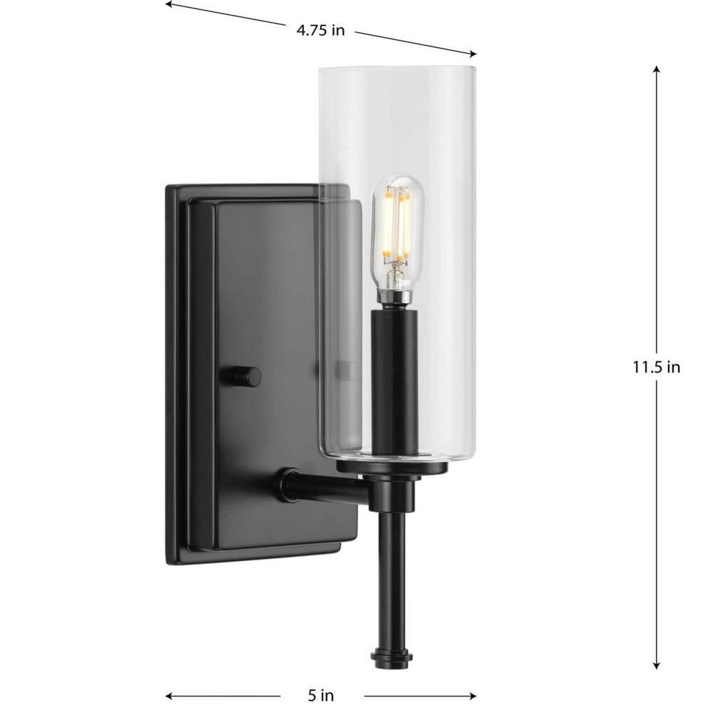 Elara Matte Black Cylinder Wall Sconce with Clear Glass Shade