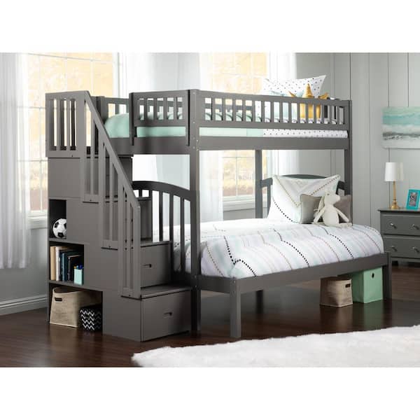 AFI Westbrook Grey Twin Over Full Staircase Bunk