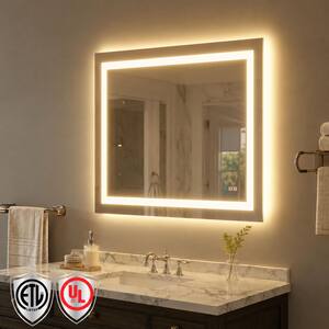 50 in. W x 36 in. H Rectangular Frameless Anti-Fog LED Light Wall Bathroom Vanity Mirror with Backlit and Front Light