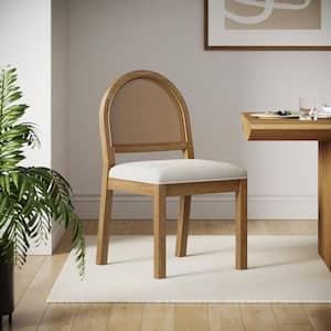 Bailey 19 in. Light Brown Natural Woven Rattan Back and Solid Wood, Legs Dining Chair with Padded Seat