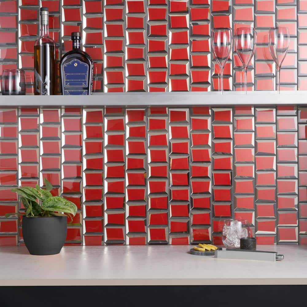 Kaur Red Polished Glass Mosaic Wall Tile