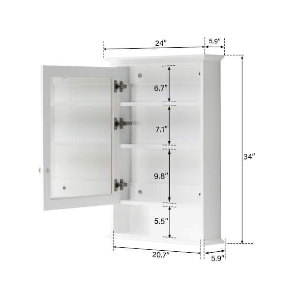 Forclover 24-in x 34-in Surface Mount White Mirrored Soft Close Medicine Cabinet