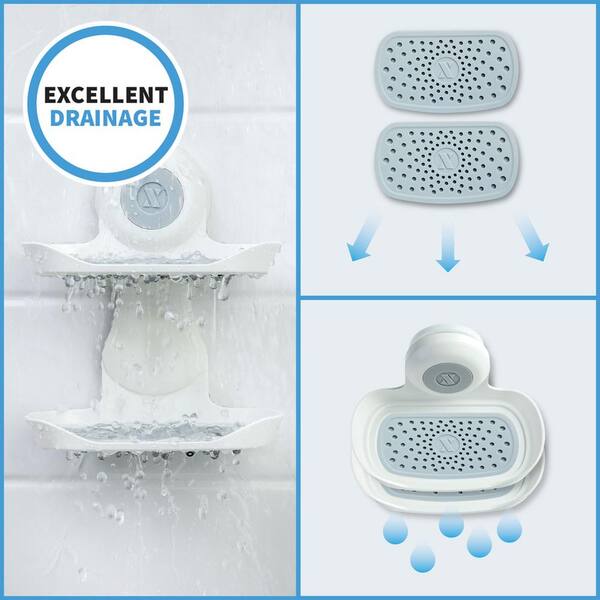 SlipX Solutions Patented Suction Cup Corner Shower Basket Caddy with  2-Hooks, White 14030-1 - The Home Depot