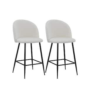 26 in. White Low Back Metal Counter Height Bar Chair with Fabric Seat Set of 2