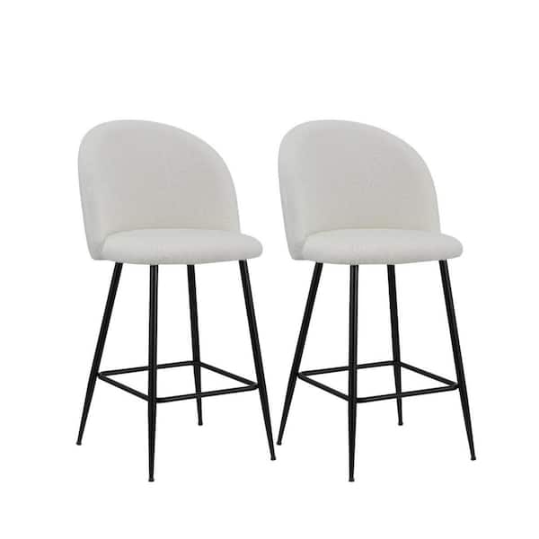 HomeRoots 26 in. White Low Back Metal Counter Height Bar Chair with Fabric Seat Set of 2