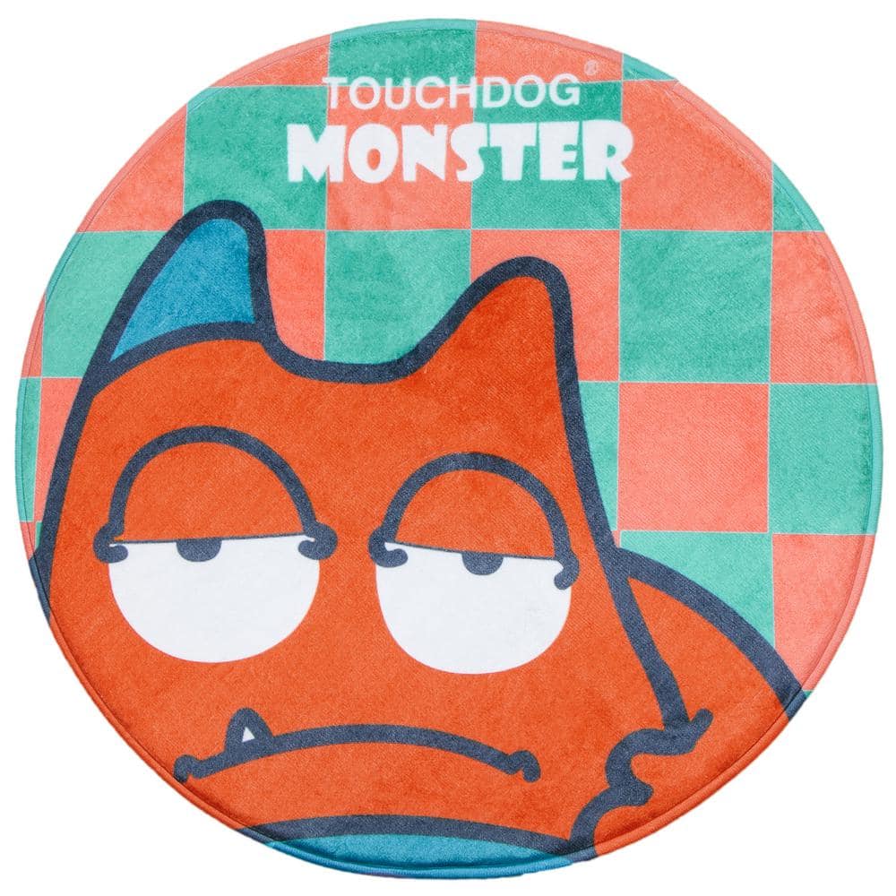 One Size Orange Cartoon Sleepy Monster Rounded Cat and Dog Mat