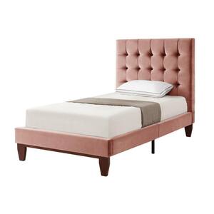 Telford Blush Full Size Platform Bed Upholstered Tufted Velvet