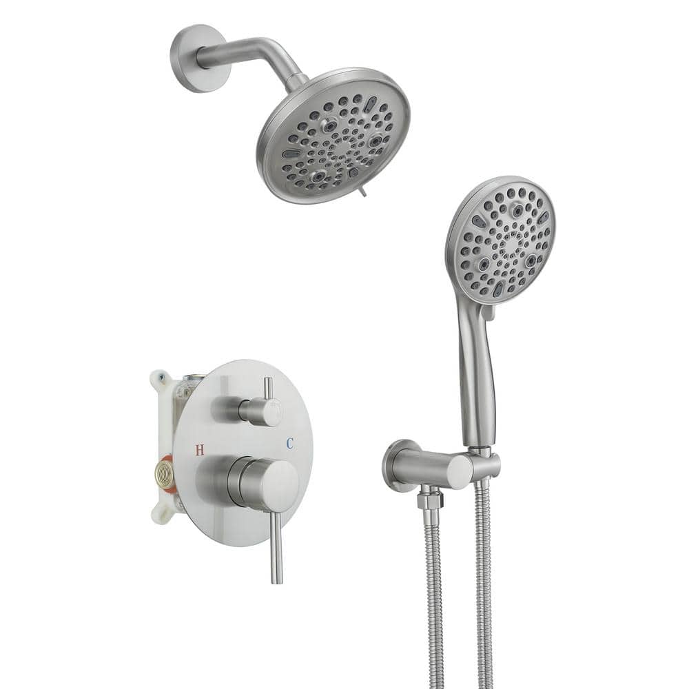 Single Handle 2-Spray Round Rain Shower Faucet Set 1.8 GPM with High Pressure Shower Head Hand Shower in Brushed Nickel price history on PriceWatchPro