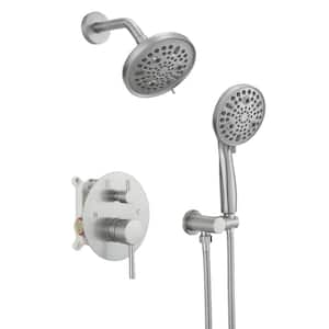 Single Handle 2-Spray Round Rain Shower Faucet Set 1.8 GPM with High Pressure Shower Head Hand Shower in Brushed Nickel