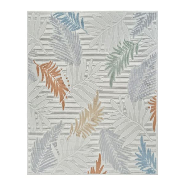 Cream, Beige 8 ft. x 10 ft. Woven Floral Polypropylene Rectangle Indoor/Outdoor Area Rug