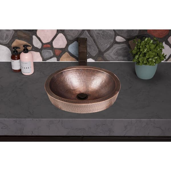 Monarch Abode 17 in. Hand Hammered Skirted Vessel Bathroom Sink in Pure Copper