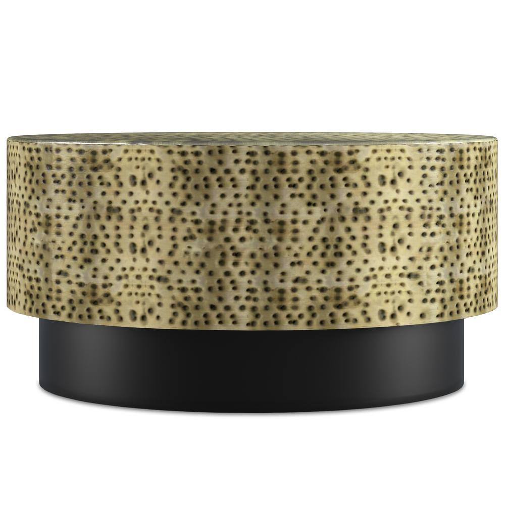 Montrose 30" Round Antique Gold and Black Metal Coffee Table