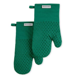 Asteroid Silicone Grip Dark Green Oven Mitt Set (2 Pack)