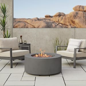 Aegean 36 in. W X 15 in. H Round Powder Coated Steel Liquid Propane Fire Pit in Weathered Slate with NG Conversion Kit