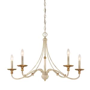 Westchester County 5-Light Farm House White with Gilded Gold Leaf Chandelier