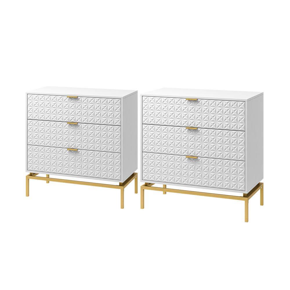 JAYDEN CREATION Vico Mid-century White 31 in. Tall Embossed Pattern 3  Drawer Storage Cabinet Set with a Metal Base Set of 2 SCSD0734-WTE-S2 - The  Home 