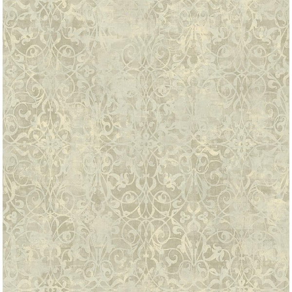Seabrook Designs Brilliant Rustic Metallic Pewter and Grey Scroll Paper Strippable Roll (Covers 56.05 sq. ft.)