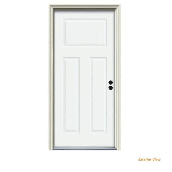 JELD-WEN 32 in. x 80 in. 3-Panel Craftsman White Painted Steel