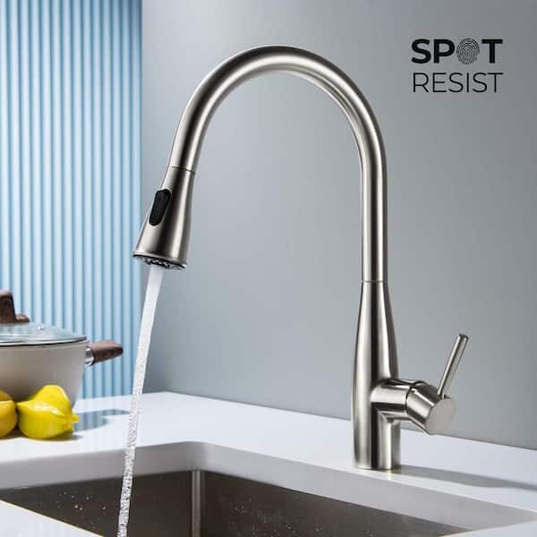 16.57 in. H Single Hole 1.8 GPM Pull Down Sprayer Kitchen Faucet with 360° Spout Swivel in Brushed Nickel