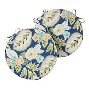 18 in. x 18 in. Marlow Blue Floral Round Outdoor Seat Cushion (2-Pack)