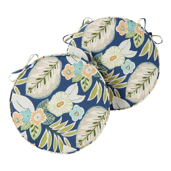 Greendale Home Fashions 18 in. x 18 in. Marlow Blue Floral Round Outdoor Seat Cushion (2-Pack)