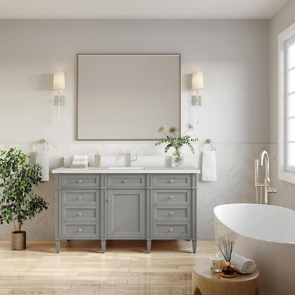 Brittany 60.0 in. W x 23.5 in. D x 34.0 in. H Bathroom Vanity in Urban Gray with White Zeus Silestone Quartz Top