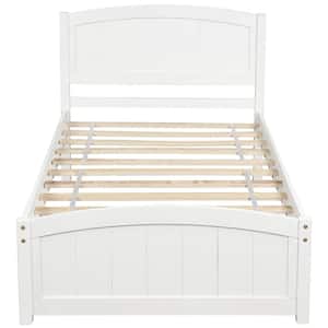 White Twin Size Platform Bed Frames, Wood Twin Bed with Headboard and Footboard for Kids, Young Teens and Adults