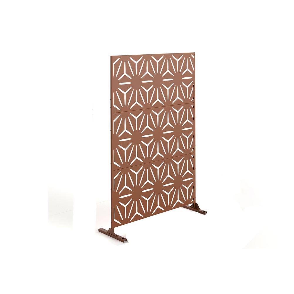 6.5 ft. H x 4 ft. W Laser Cut Metal Privacy Screen in Brown, 3 panels