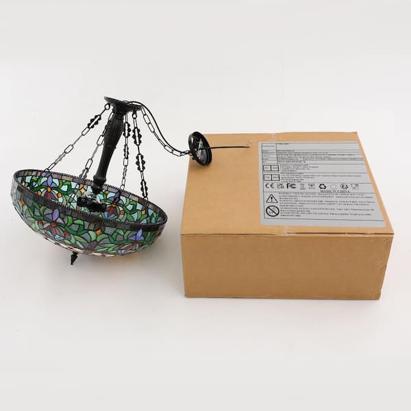 OUKANING 19.68 in. 5-Light Multi-Color Vintage Tiffany Shaded