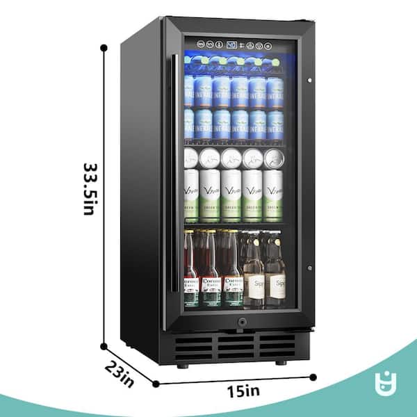 15 in. Single Zone 127-Cans Undercounter Freestanding/Built-in Beverage and Wine Cooler in Black with Cooling System