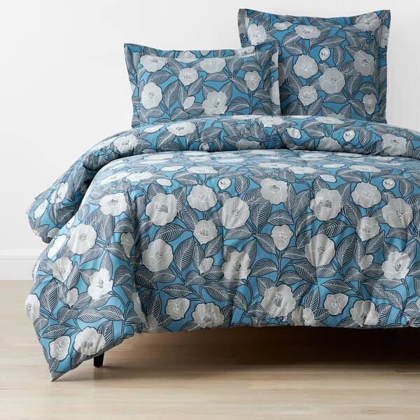 The Company Store Company Cotton Blue/Gray Primrose Floral Full Cotton Percale Comforter