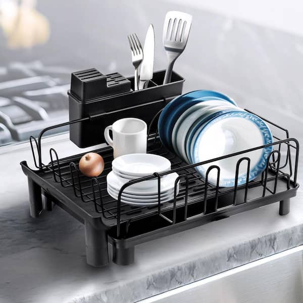 Front View Dish Rack Adjusted Stainless Steel Standing Dish Rack in Black AR831009B - The ...