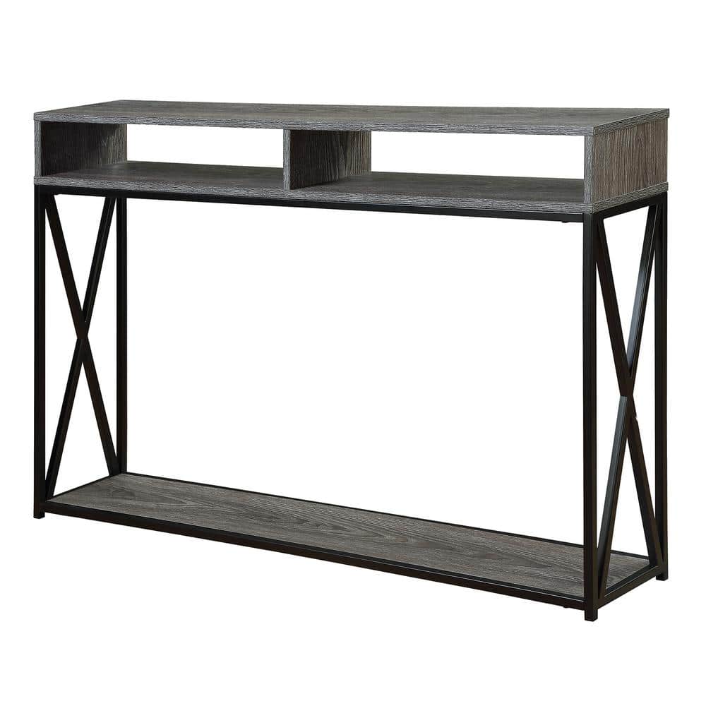 Weathered Gray and Black Wood Metal Console Table with Storage