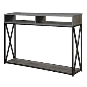 Tucson 48 in. Weathered Gray/Black Standard Rectangle Console Table with Shelves