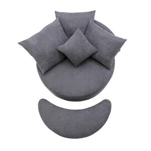 Acadia 49 in. W Armless Linen 360° Swivel Accent Barrel Curved Sofa Chair in Dark Gray