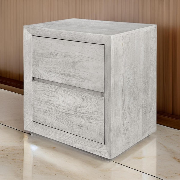 Benjara 23.6 in. Cream 2-Drawers Wooden Nightstand