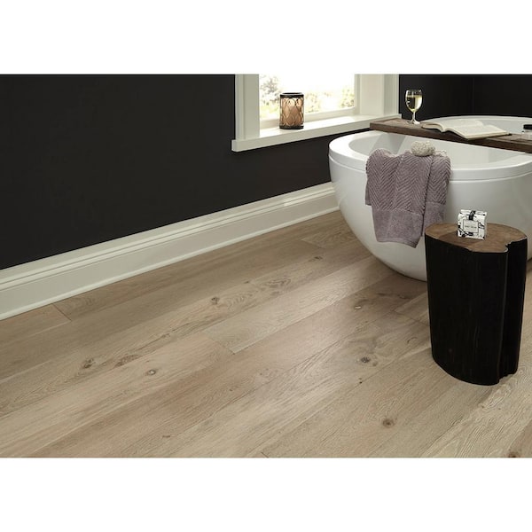 Take Home Sample - 7.48 in. W Sandcastle Wirebrushed Engineered Oak Waterproof Wide Plank Hardwood Flooring