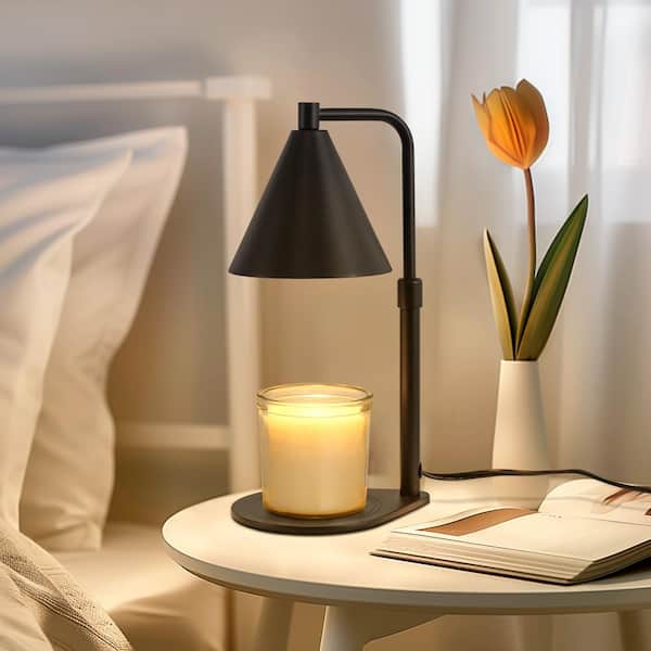 11 in. Minimalist Black Bedside Lamp - Adjustable Metal Wax Melting Table Lamp with Conical Shade for Home or Office
