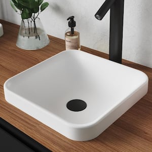 Natura 14.5 in. Sqaure Semi-Recessed Vessel Bathroom Sink in White Composite