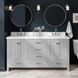 Cambridge 67 in. W x 22 in. D x 36 in. H Double Bath Vanity in Grey with Pure White Quartz Top with White Basins