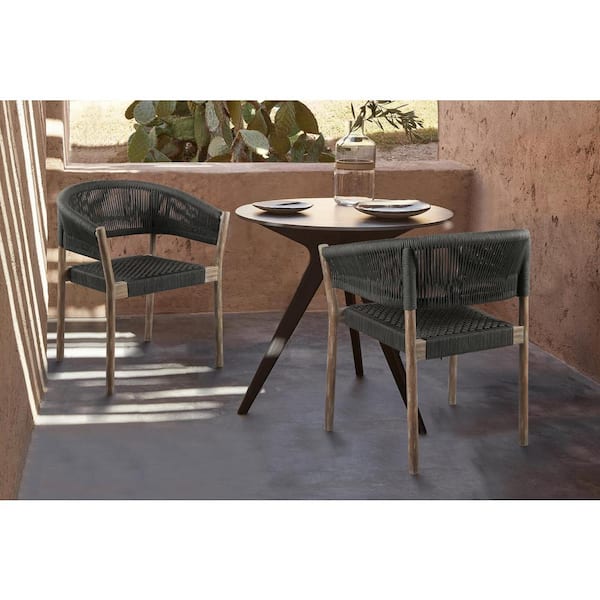 Armen Living Doris Eucalyptus Curved Wood Indoor Outdoor Dining Chair Light in Charcoal Rope (Set of 2)