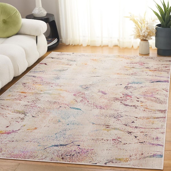 Rainbow Ivory/Blue Gold 7 ft. x 7 ft. Faded Abstract Square Indoor/Outdoor Area Rug